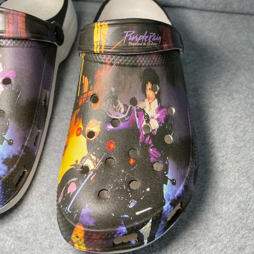 Purple Rain Prince Clogs Slides Mens 9 Womens 11.5 EU 45 Graphic Movie Rock Star